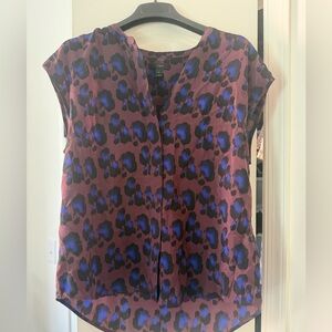 J. Crew Plum Top with Blue and Black Leopard Print